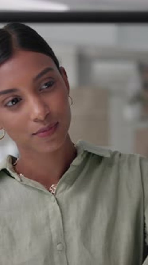 Young Woman Adjusting Shirt Collar Close Up Portrait