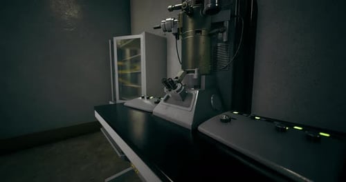 Laboratory Workspace Featuring Advanced Microscopy Equipment and Supplies