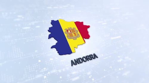 Andorra Map with Flag on Digital Background Animation