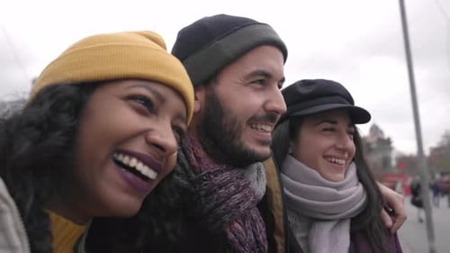 Close Up of Happy Multiracial Friends Hugging in London Friendship Concept with Multicultural Young