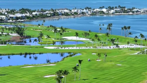 Oceanfront Golf Course in Sunny Florida Outdoor Sport Grounds with Green Grass Lawns in Boca Grande