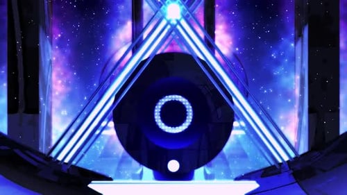 Futuristic Geometric Portal Tunnel with Glowing Blue Lights