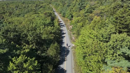 Aerial View Jogger Training Urban Park During Morning Routine In Sunny Weather