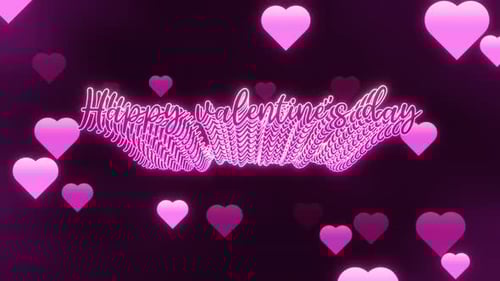 Pink Neon Happy Valentine's Day Text Loop Animation with Flying Hearts