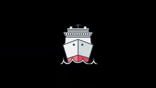 Animated Flat Design Cruise Ship Icon with Waving Water