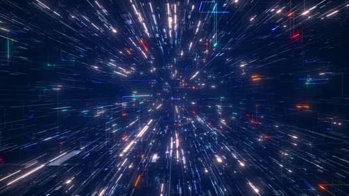 Futuristic Digital Tunnel Fly-through: Data Stream Abstract Background
