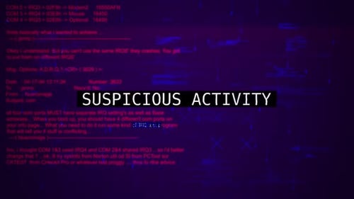 Texte d'avertissement d'activité suspecte sur l'écran d'arrière-plan de piratage V03