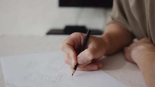 Close up of Hand Drawing Sketch on Paper