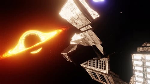 Futuristic Spacecraft Flying Toward Black Hole in Cosmos