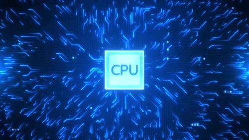 Digital CPU Processing Data on Glowing Circuit Board