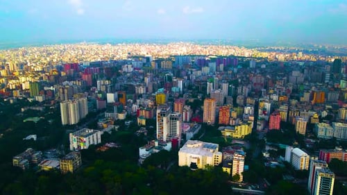 Revealing aerial drone shot of Bangladesh capital Dhaka