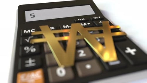 Won Currency Symbol on the Keys and SAVINGS Text on Calculator