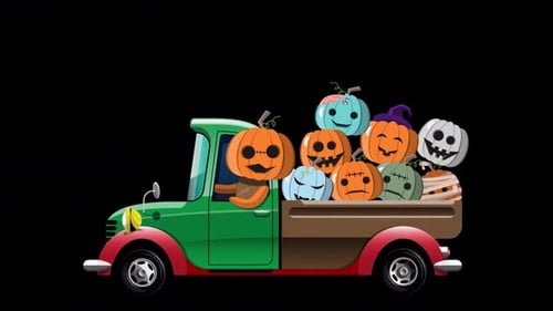 Hallowen Pumpkin Drive Truck Car Alpha Channel