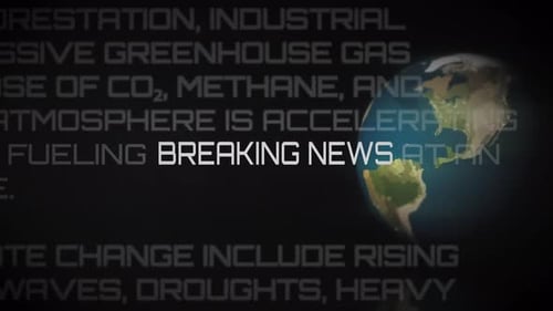Cinematic fast zoom on 'Breaking News' text in black environment with scattered data headlines