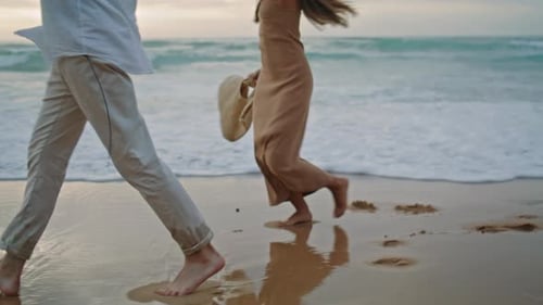 People Feet Walking Sand Beach at Vacation