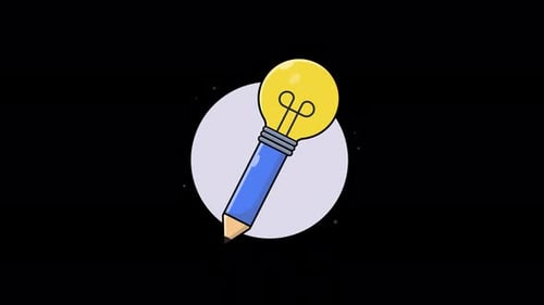 Pencil with Lightbulb Creative Idea Animation