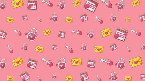 Animated Flat Design Romantic Icons Seamless Pattern Background