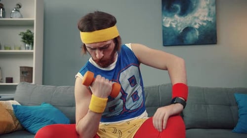 A Retro Fitness Enthusiast in Colorful Workout Gear Full of Energy Style and Passion