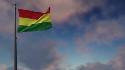 Realistic Red Yellow Green Flag Waving in Blue Sky