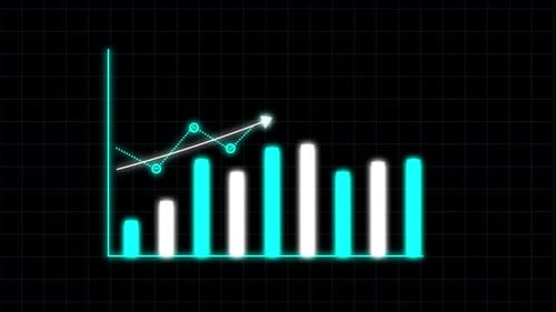 Digital Bar Chart Animation with Glowing Growth Trend Line