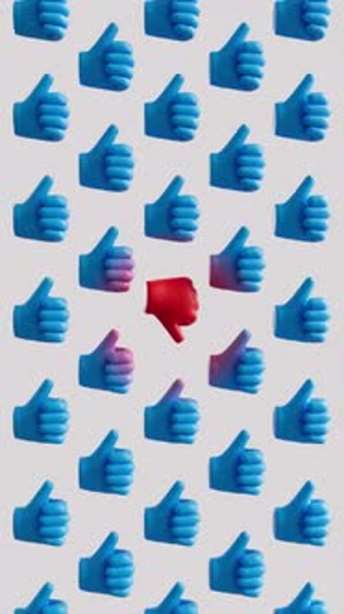3D Social Media Thumbs Up to Thumbs Down Transformation