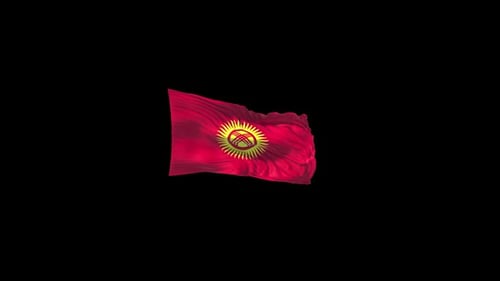 Realistic Kyrgyzstan Flag Waving on Black Background