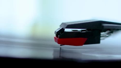 Close Up of Record Player Needle on Vinyl