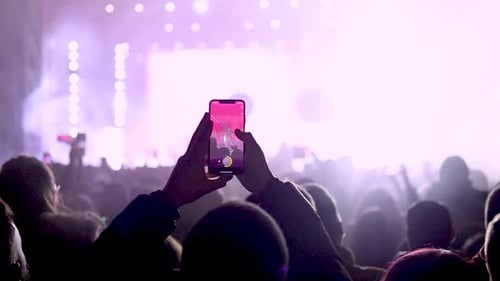 Crowd at Night Music Concert Recording with Phones