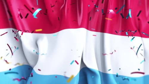 Falling Confetti and Waving Red White Blue Flag Background Animation