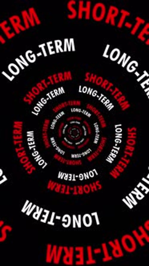 Vertical Infinite tunnel of Short-Term and Long-Term words looping on a black background