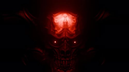 Dämonenskulptur, Horrorschleife, Endlosschleife, Filmmusik Hintergrund