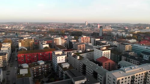 Aerial cityscape view Hisingen Downtown Apartment Buildings complex, Urban Scenery