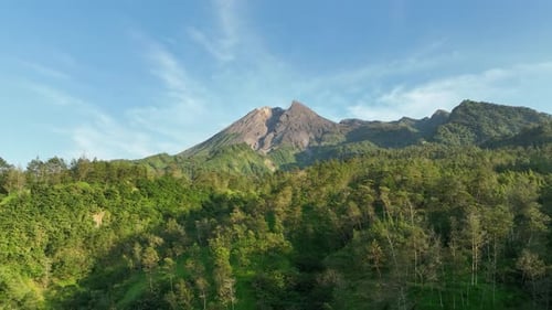 Aerial View of Mount Merapi in the Morning