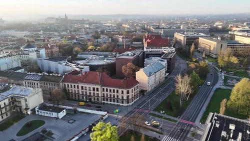 Flight over Trzech Wieszczow Alley (Aleje Trzech Wieszczow) in Krakow, Poland