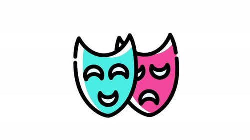 Animated Theatrical Comedy and Tragedy Masks Icon