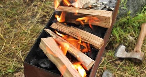 Closeup wood burning in the fireplace