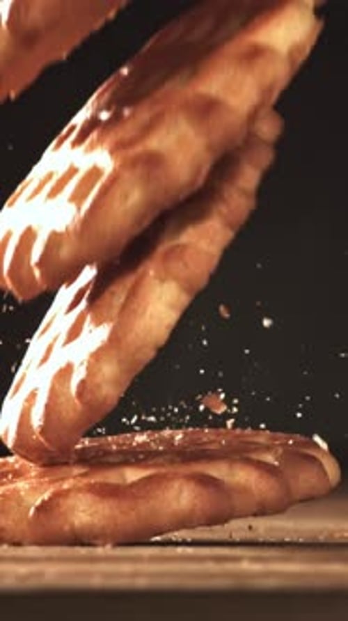 Cookies Fall on a Wooden Table Filmed on a Highspeed Camera at 1000 Fps