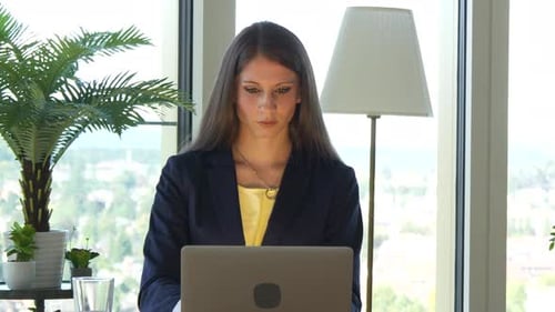 Woman Working at Laptop in Bright Modern Office