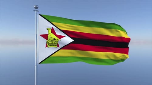 Zimbabwe Flag Waving in Realistic Slow Motion with Blue Sky