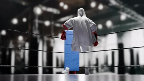3D Animated Boxing Gear Assembling in Ring with Victory Poses