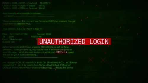 Warntext bei unberechtigter Anmeldung auf dem Hacking-Hintergrundbildschirm V04