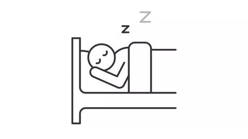 Black animation of person sleeping comfortable in bed icon
