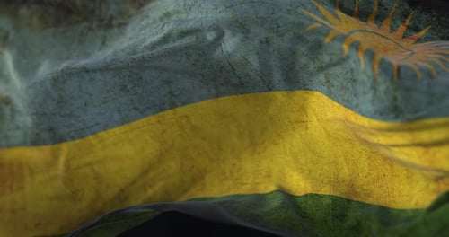 Waving Flag of Rwanda with Grunge Texture