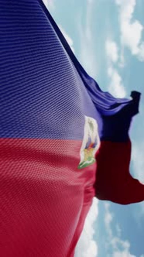 Wavy Flag of Haiti Blowing in the Wind in Slow Motion Waving Colorful Haitian Flag Team Symbol