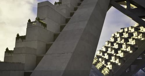 La arquitectura moderna presenta formas geométricas y vegetación en el paisaje urbano