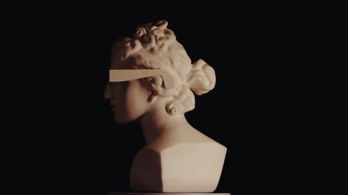 Closeup Shot Ancient Marble Bust Statue of Roman Era Woman in 3d Glasses Spinning Round on a