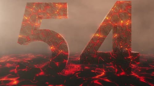 Lava Themed Hot Burning Number 54 Over a Volcanic Molten River