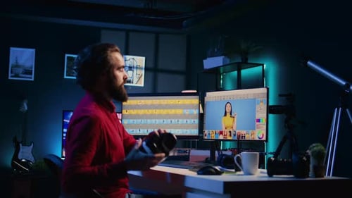 Man Working With VR Headset in Modern Office