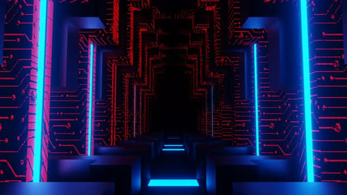 VJ Loop Hintergrund in 4K mit roten und blauen Chipsformen für den Innenbereich