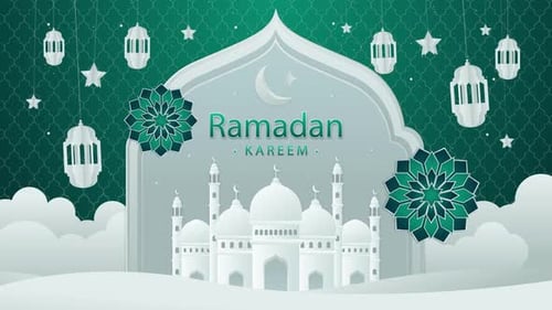 Decorative Islamic Ramadan Kareem Animation with Mosque and Lanterns